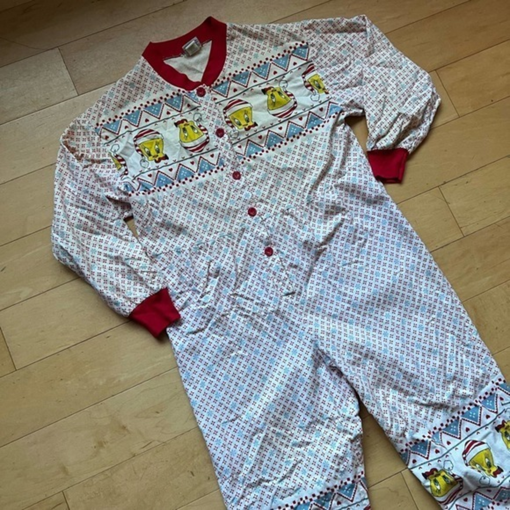 Vintage Looney Tunes‎ Tweety Bird Christmas PJ Pajama Onesie Adult Small